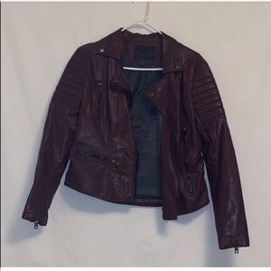 Faux leather burgundy motor jacket